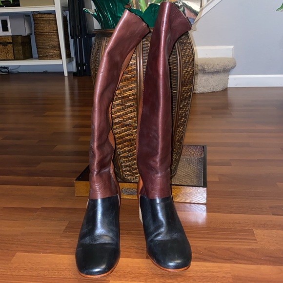 Anthropologie Leifnotes Color Block Knee Length Boots, block heel, size 38 - Picture 3 of 7